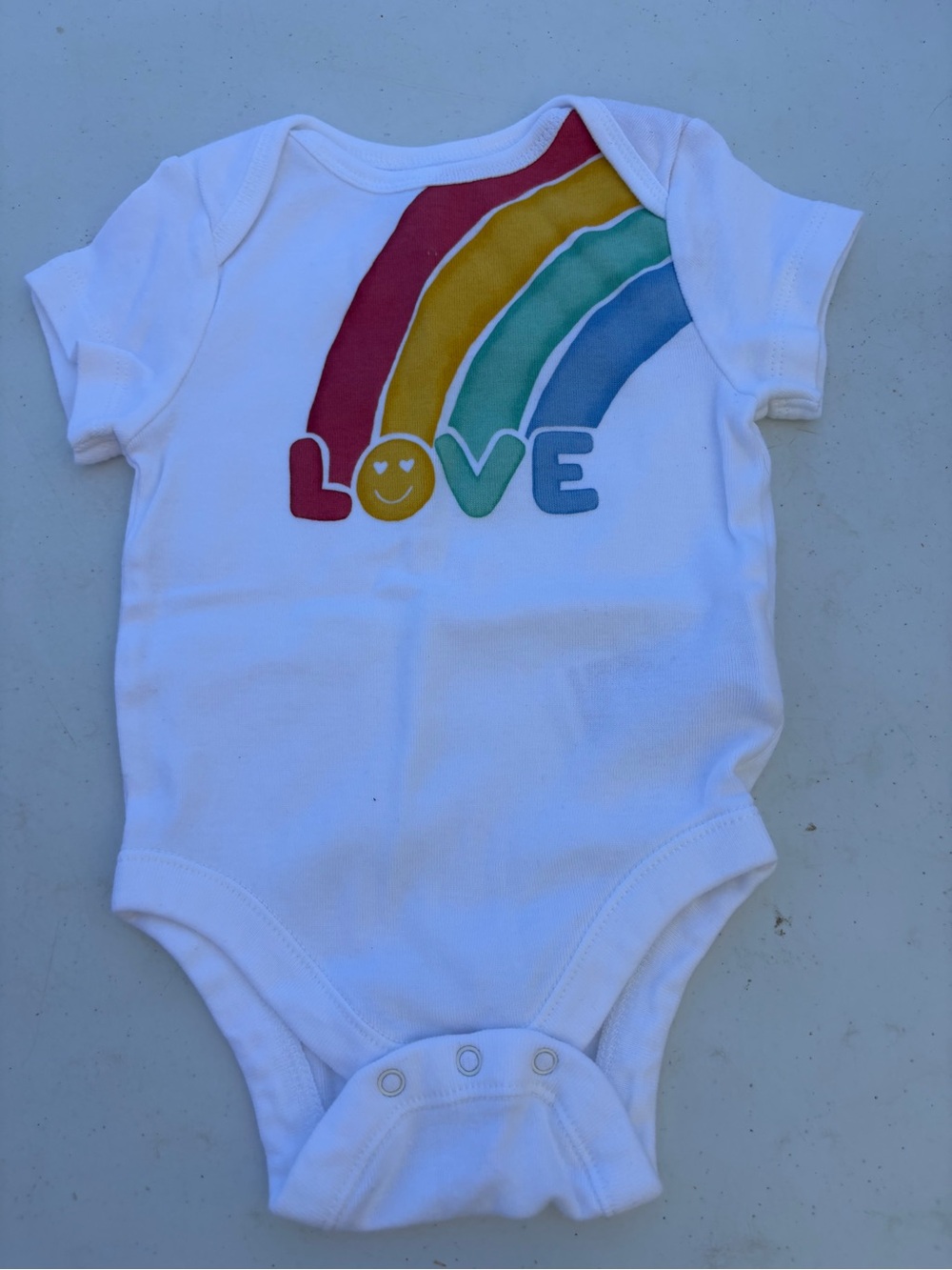 Old Navy White Baby Bodysuit with Rainbow LOVE Graphic